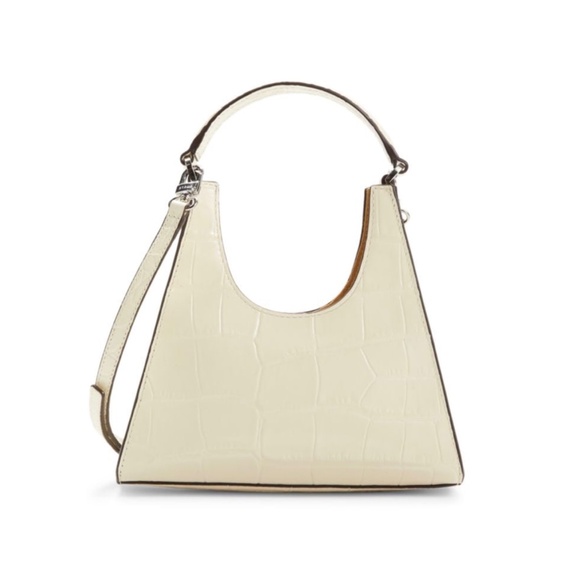 STAUD Handbags - STAUD Cream Mini Rey Croc Embossed Leather Crossbody Bag